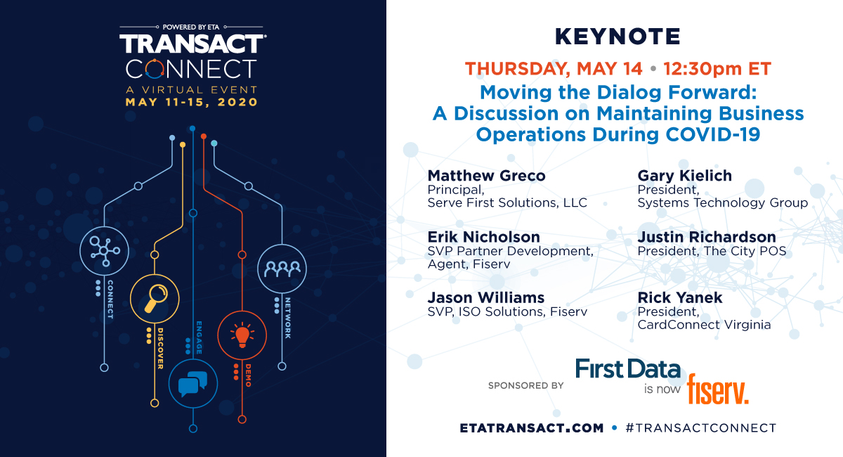 ElecTranAssoc's tweet photo. That's a wrap on #TRANSACTConnect Day 3! Join us tomorrow at 12:30 pm ET for a #keynote from @Fiserv which will discuss the impact of COVID-19 on #payments, and how technology can help payment providers and merchants adapt. Not registered? Click here -> https://t.co/Irm8ygvWoD https://t.co/1mRHIg2739