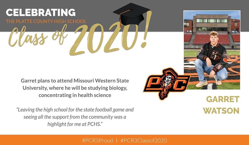 PCHSHalls's tweet photo. Celebrating our SENIORS! Here's to our CLASS of 2020:
GARRET WATSON,  we are #PCR3Proud of you!
👏🧡🖤⚓️🧑‍🎓 https://t.co/o8RrLCdB1A