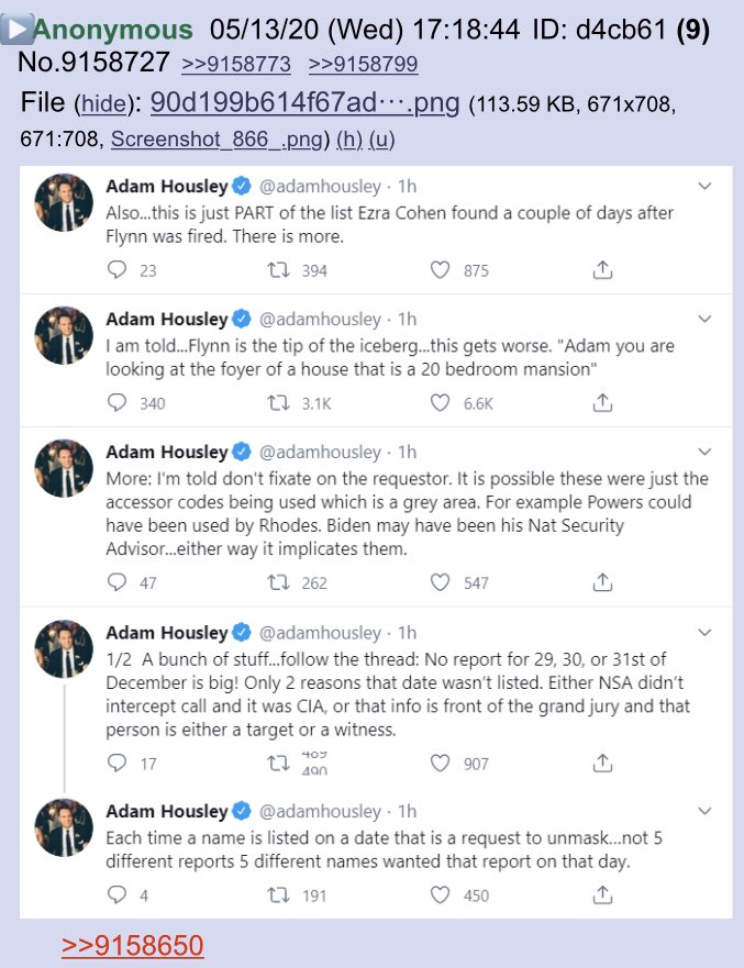  @adamhousley Says he’s been told  @GenFlynn is just the tip of the iceberg!!  https://twitter.com/adamhousley/status/1260658218461585409?s=21Anon notable!!  #QAnon  #Unmasking  @GenFlynn  @realDonaldTrump  https://twitter.com/adamhousley/status/1260658218461585409