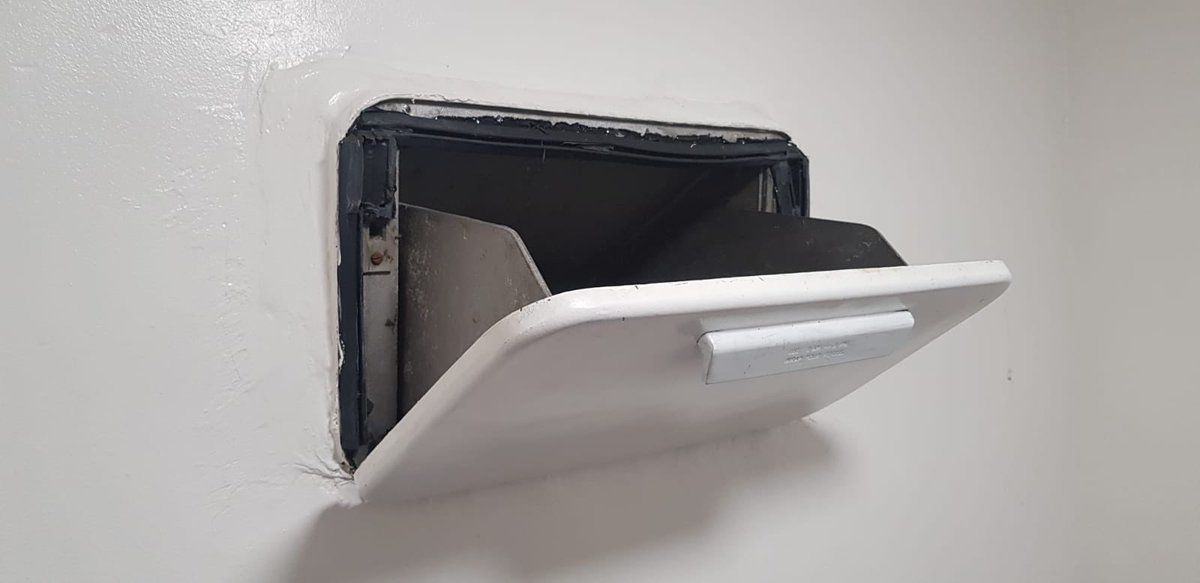 ChuteCertUK's tweet photo. A before and after installation of my one of my favourite hoppers! Our CFCUK 2.5 Hour Certified VB3 Model. All of our hoppers are easy to maintain, come with a 12 month warranty and exceed all current refuse chute guidelines and legislation.  #teamcfcuk https://t.co/FdY2rK6hTW