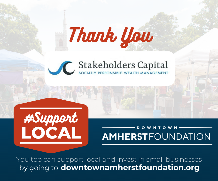AmherstAreaCC's tweet photo. A special thank you to @StakeholdersCap - a local Amherst business that facilitates socially responsible investments, for your generous donation to the #ReliefandResliency microgrant program to support our small business community!  #looktothehelpers #resilientamherst https://t.co/V49Poh1kQP
