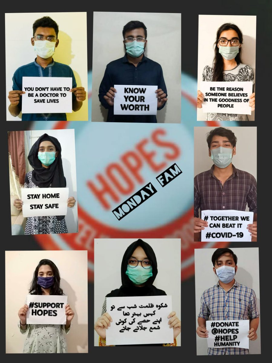 Murtaza1995's tweet photo. Here is Team Monday 
With Smile on their face and HOPES in their heart.

Pledging you to SUPPORT @OfficialHopes, Donate HOPES.
Help us in saving lives &amp; support us in our mission in alleviating poverty and lastly,
Stay Safe, Stay Healthy. https://t.co/4DD3gwkA4D
