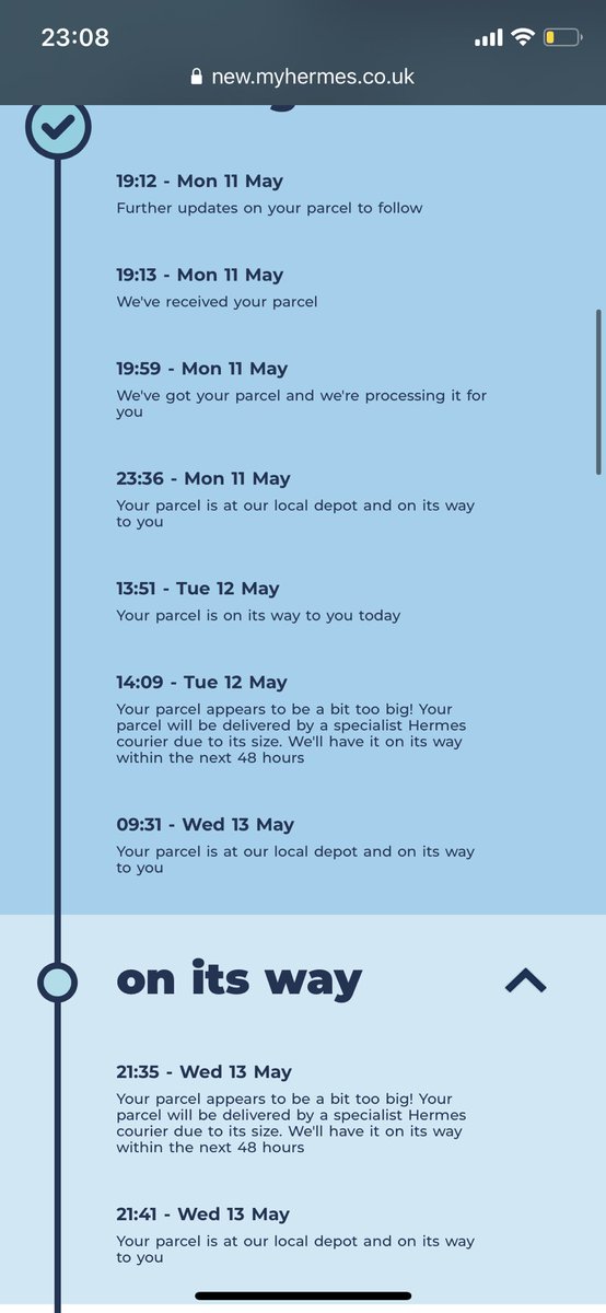 tomjgroves's tweet photo. ⁦@Hermesparcels⁩ will I ever get my package, or will it keep outgrowing your vans? https://t.co/a9Kvod6o8t