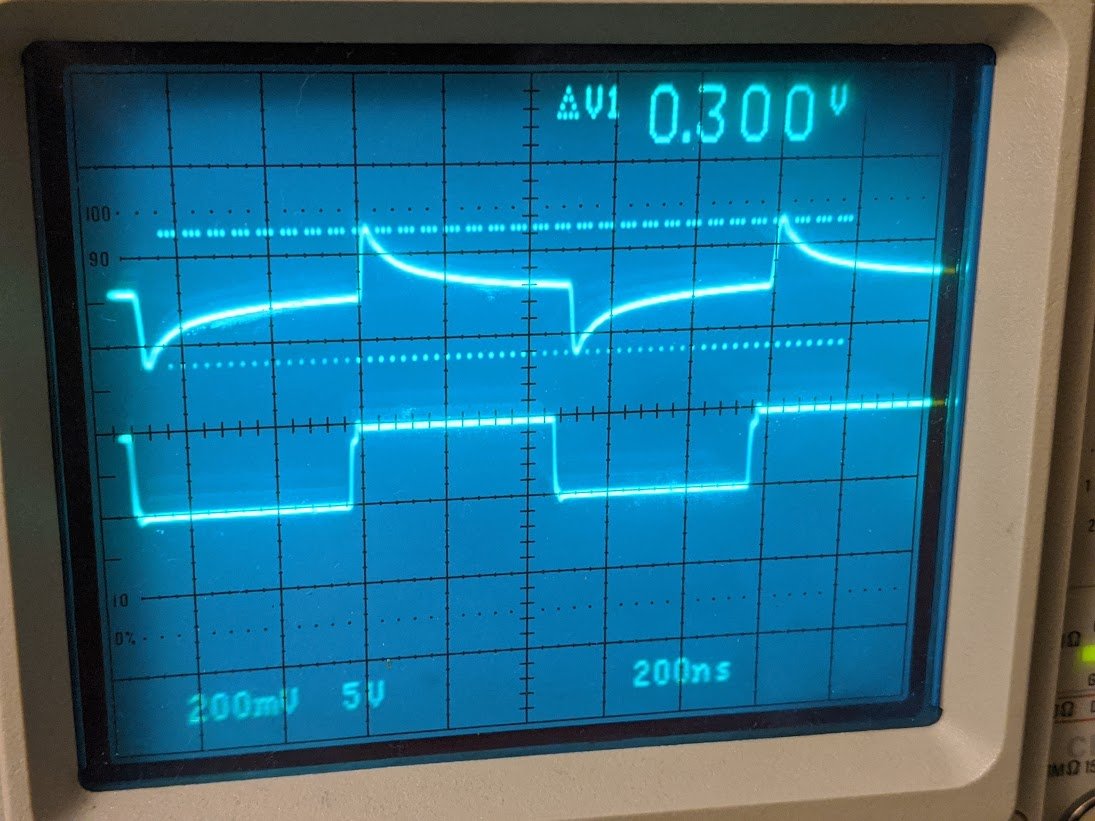 to use this keyswitch you just have to present it with a pulse train and check to see if it couples from the input to the output. notice that the output (upper trace) is the derivative of the input due to Faraday's law (change in flux=>voltage)