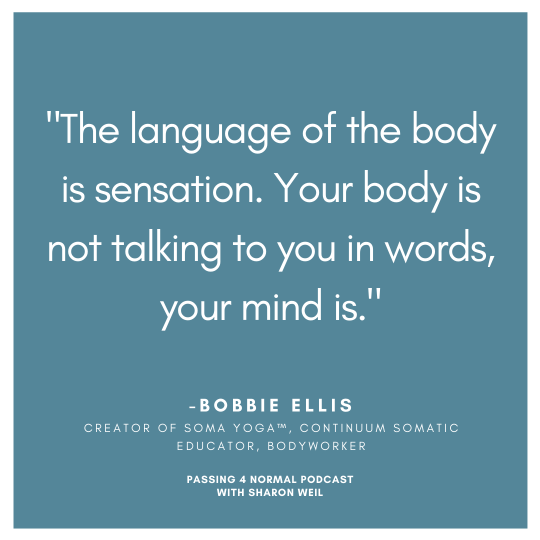 changeabilitybk's tweet photo. Some of us have fallen ill to COVID-19, or will. Bobbie Ellis, creator of Soma Yoga ™, Continuum somatic educator, and bodyworker, navigated the severe symptoms of the virus to recovery. She shares her story in the Passing 4 Normal podcast. https://t.co/hgbr5UlkdN #covid19 https://t.co/xDZOvrJoii