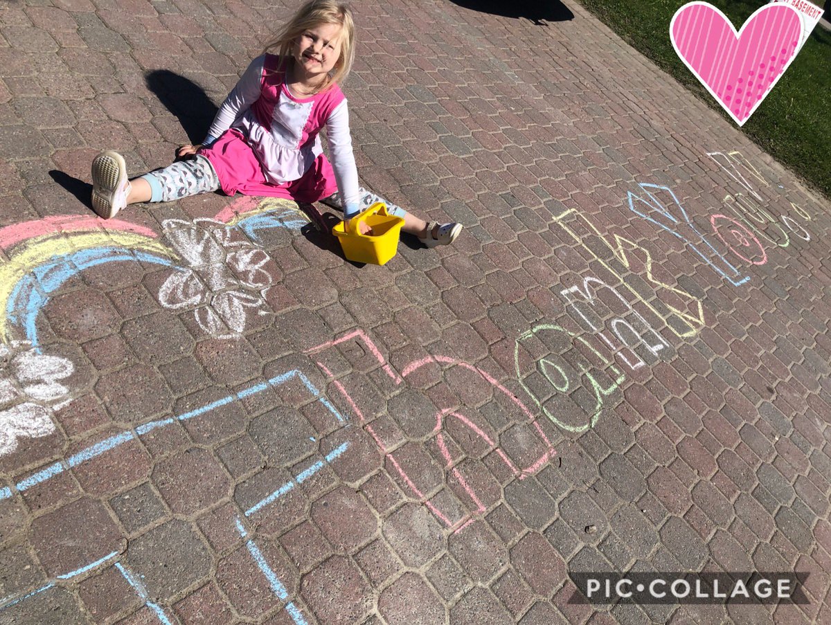 mrsjpaolucci's tweet photo. We are sending a very BIG Thank you to everyone who is keeping our world running during this crazy time. Thank you #InnisfilFire for the special visit, reminder to check our fire alarms and chalk! WE ARE SUPER EXCITED FOR sparky to see our driveway art!! #chalkoneupforfiresafety https://t.co/27i3s4GrOl