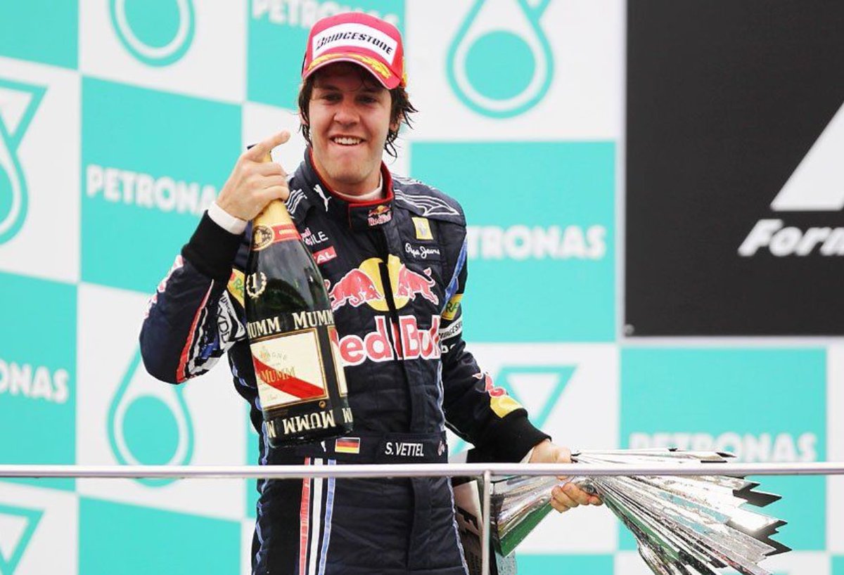 2010 Malaysian Grand PrixRed Bull RB656 laps, 310.408 kmStarting from third on the grid, Vettel led 54 of the race's 56 laps as he won his sixth Grand Prix ahead of Webber, leading a Red Bull one-two.