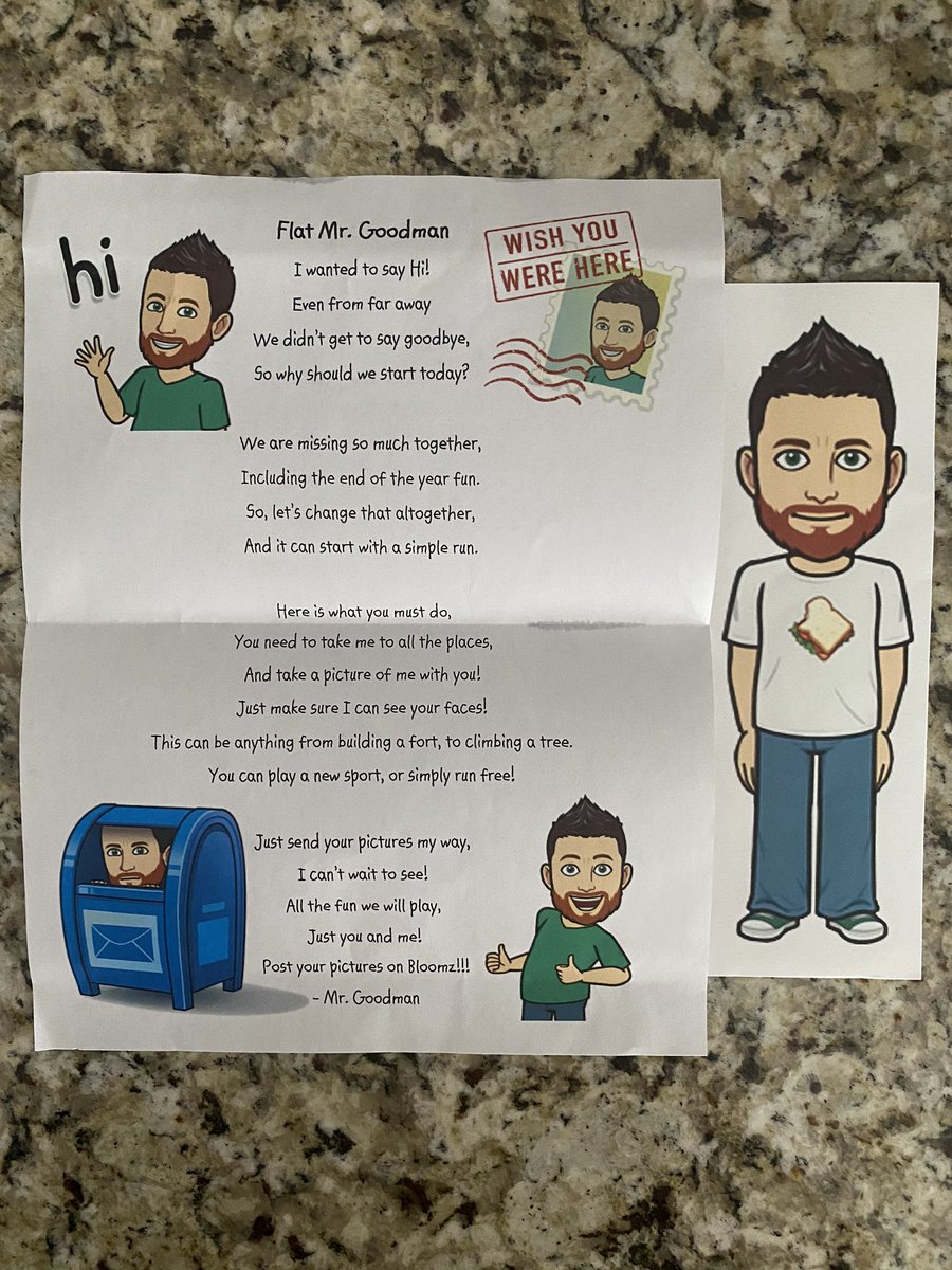 Great idea from one of my innovative educators <a href="/JoeyBGoodman/">Joey</a>! #FlatMrGoodman came in the mail today and went to all of his Kindergarten students. So cool. #knownova <a href="/NBFelem/">Nova Blanche Forman</a> #COVID19 #remotelearning #LearningNeverStops