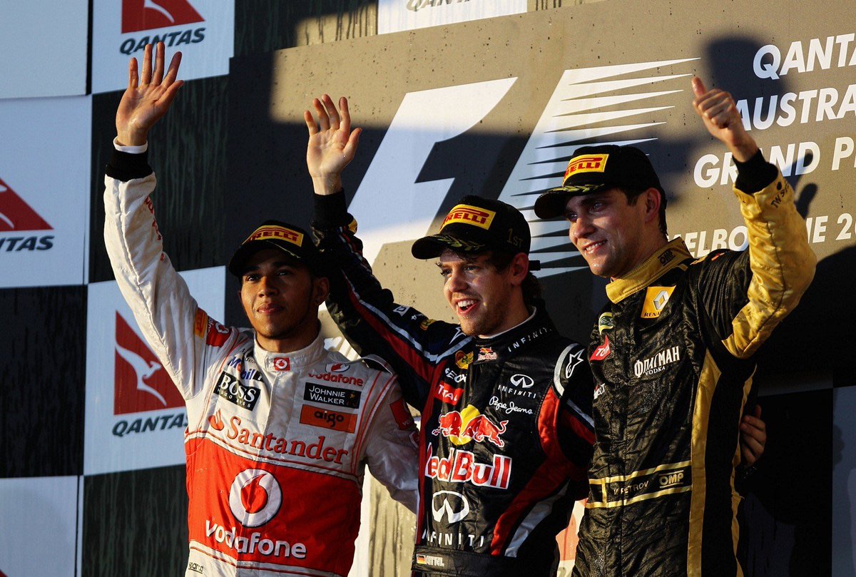 2011 Australian Grand PrixRed Bull RB758 laps, 307.574 kmPole position: Sebastian VettelHaving qualified on pole, almost 0.8sec ahead of Lewis Hamilton, Vettel's stroll in the park led him to the chequered flag 22 seconds ahead of the McLaren driver.