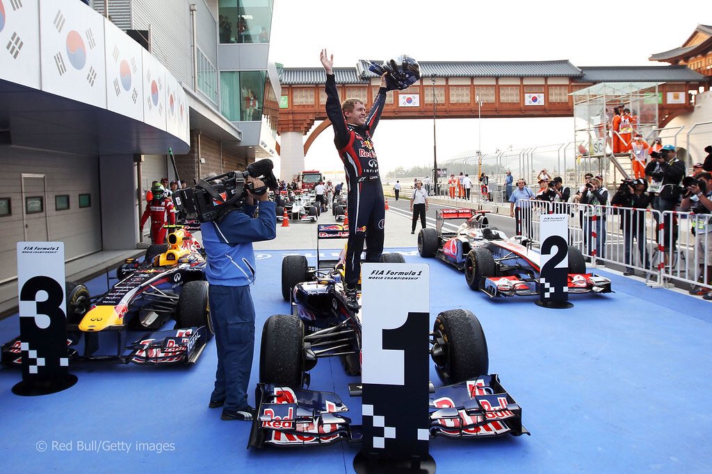 2011 Korean Grand PrixRed Bull RB755 laps, 309.155 kmStarting from second on the grid, Vettel nosed his way into the McLaren's slipstream and used the tow to pass Hamilton into Turn Four. Took the lead and was unchallenged all the way to a 10th win of the season.