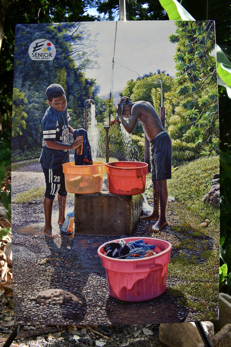 seniorelton's tweet image. Complete 24*36 inches acrylic on canvas painting, Title: Laundry Day .