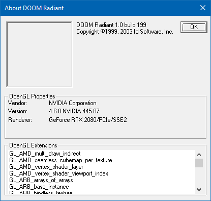 Managed to get the Doom3 integrated DoomRadiant working on x64 Windows - some bits seem more broken than I remember so obviously not 100% there yet.  But it's a big improvement from not building at all...