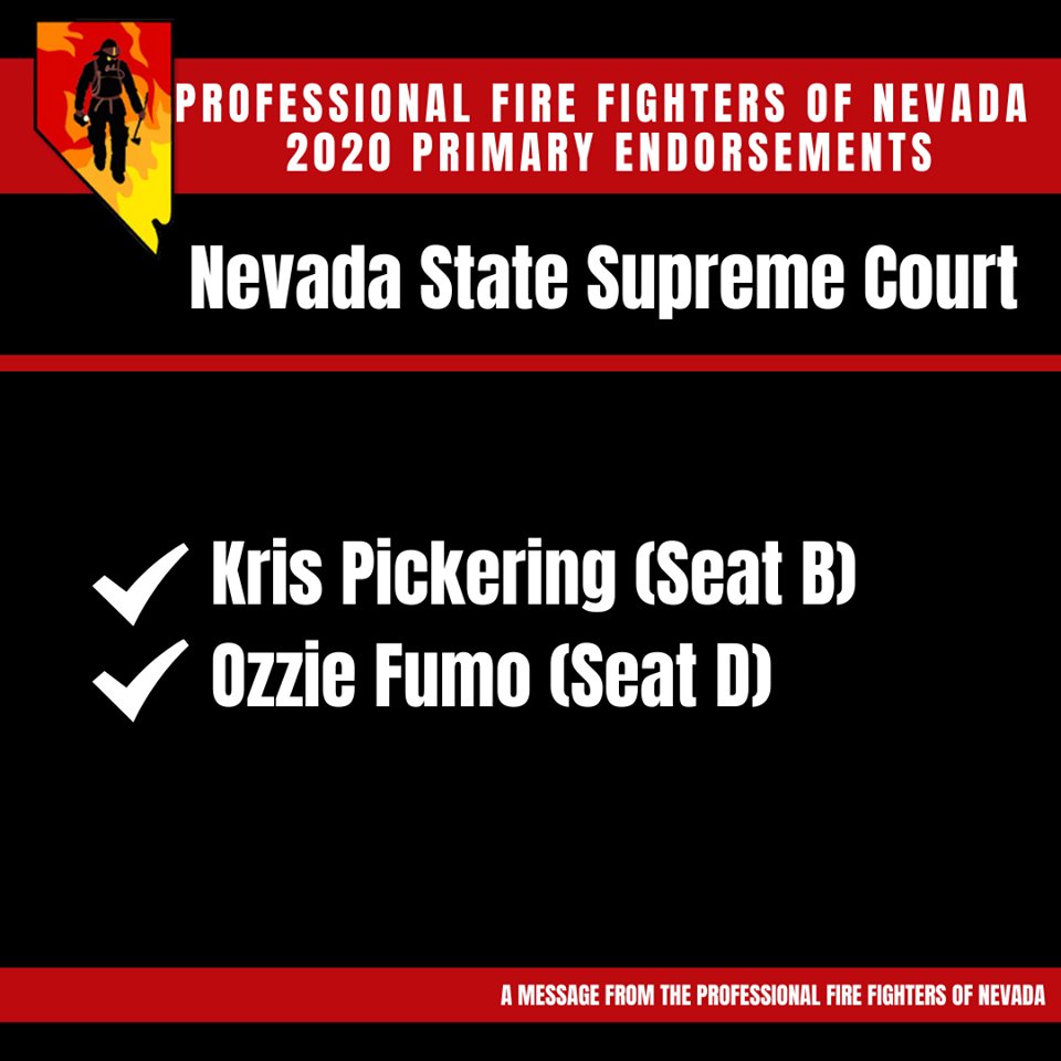 pffnevada's tweet photo. The Professional Fire Fighters of Nevada are proud to endorse @PickeringforNV and @ozziefumo for Nevada Supreme Court. https://t.co/jdU57a5qjD