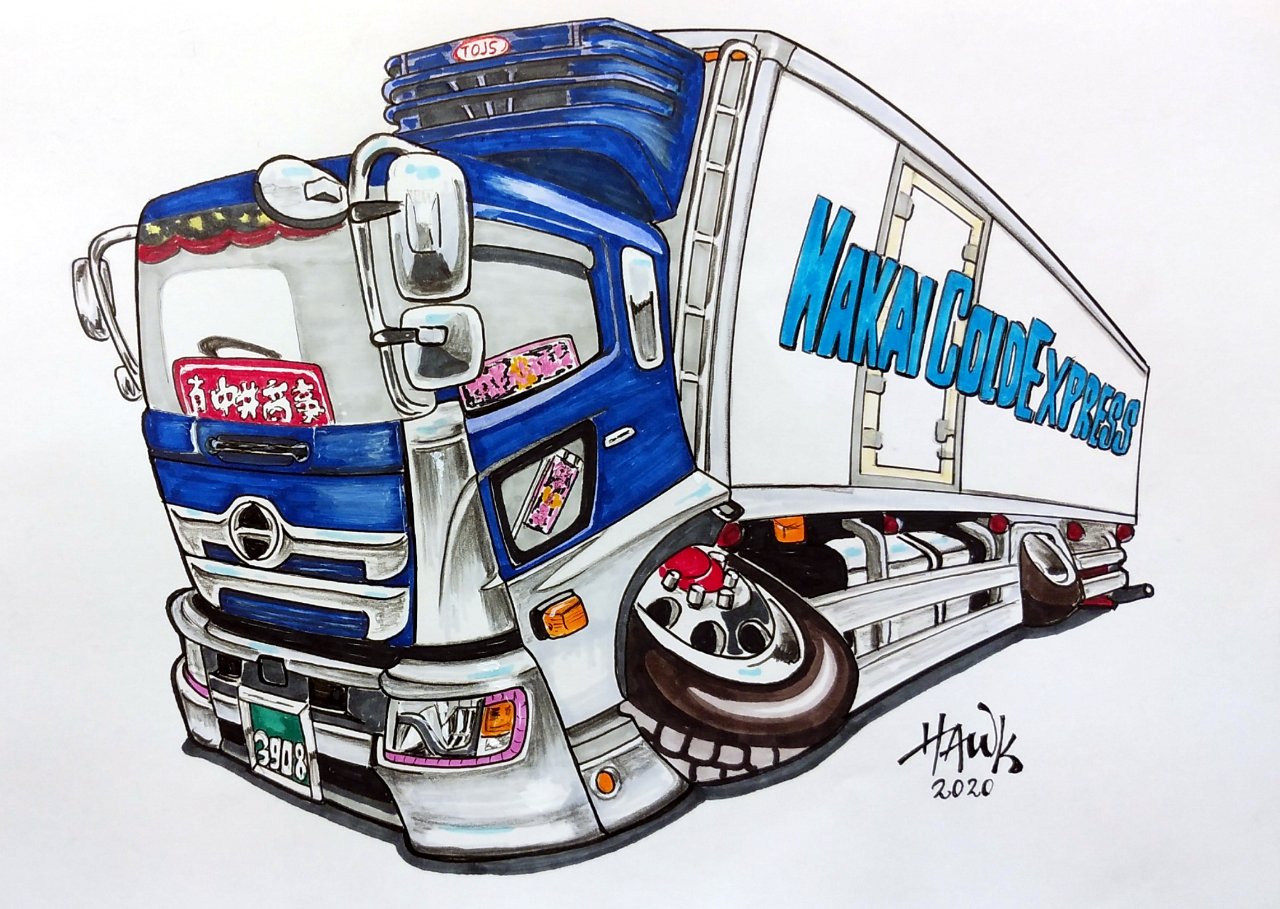 Twitter 上的 Hawk おはようございますhawk です トラックイラスト完成しました 今回のトラックは Taka 未来丸船団 號ですよ トラック イラスト 手描き 御依頼 有り難うございました 本日もよろしくお願いします T Co 8bnzi0g9jb