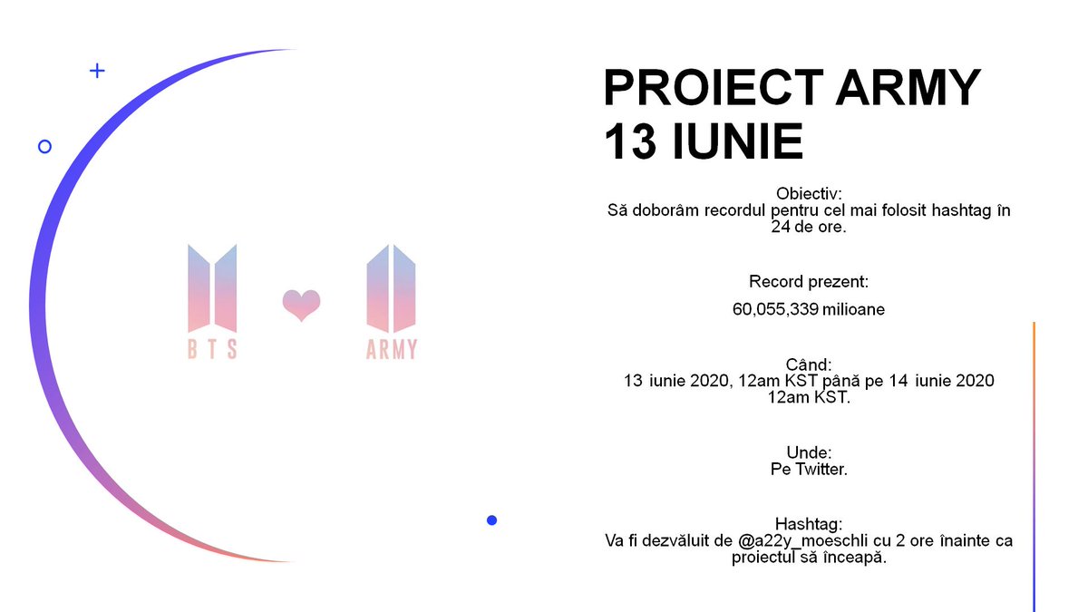 btsromaniateam's tweet photo. #ROARMY,
Am încercat deja de două ori să stabilim recordul pentru cel mai folosit hashtag în 24 de ore, dar nu am reușit. Însă, sperăm ca a treia oară să fie cu noroc. Vom face o nouă încercare. Vă rugăm să citiți cu atenție!
@BTS_twt #Record #ARMY_Project
cr. to. @a22y_moeschli https://t.co/FGemJ6VZ9q