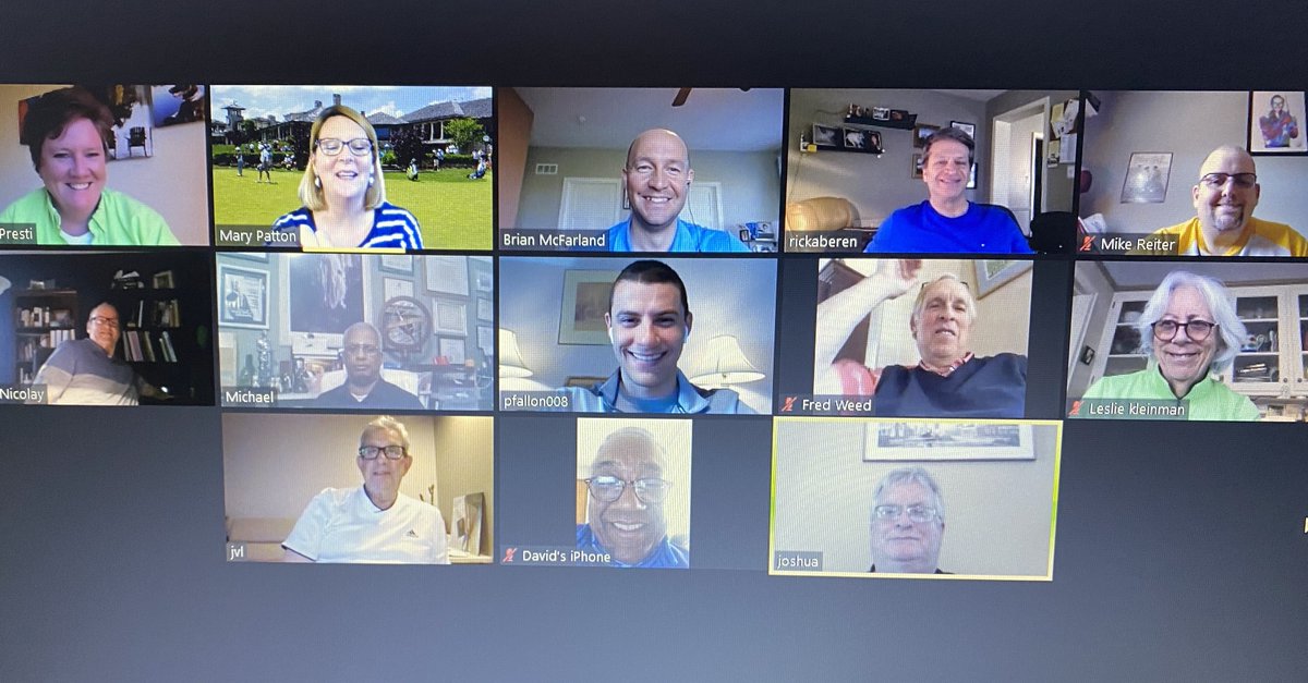 FirstTeeCLE's tweet photo. Coach Brian led a productive Lead Coach Meeting via Zoom tonight. So great to see everyone! The coaches say hello to all our First Tee participants! #FirstTeeCLE @TheFirstTee #StaySafe #InThisTogetherOhio https://t.co/hvoO33vVwq