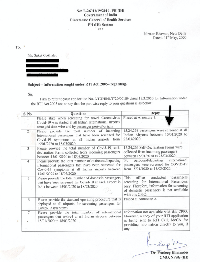 SaketGokhale's tweet photo. I'd filed an RTI asking how many incoming intl' passengers were screened at airports between 15 Jan-18 Mar.

Modi govt says 15,24,266 passengers were screened.

DGCA stats say total intl' passenger traffic Jan-Mar is 78.4 lacs

INDIA SCREENED ONLY 19% OF ARRIVING PASSENGERS. https://t.co/Nb5oy71Vlz