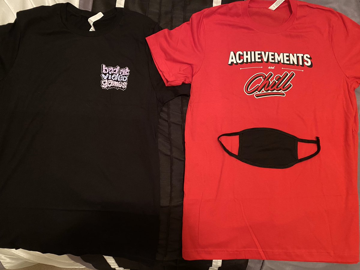 MAY The  @FrameRateMerch Be With You!Achievements and Chill Shirt“Bad at Video Games” ShirtBlack Cotton MaskThank You  @RayNarvaezJr and  @TinaNarvaezJr !