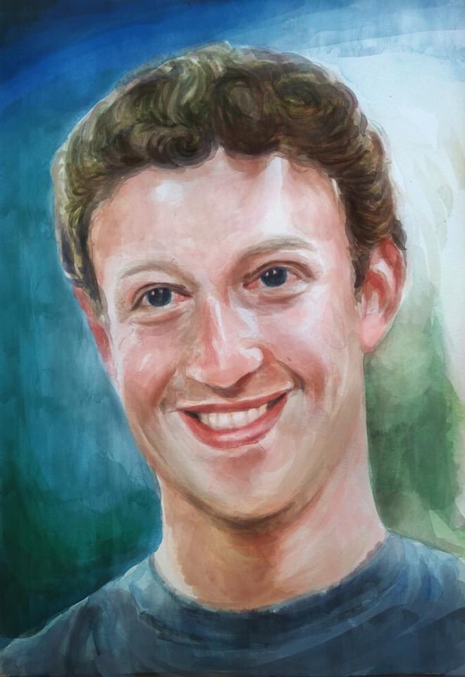 Happy birthday to CEO/co-founder of Facebook, Mark Zuckerberg.  Water Color Art by. Sanim Arts 