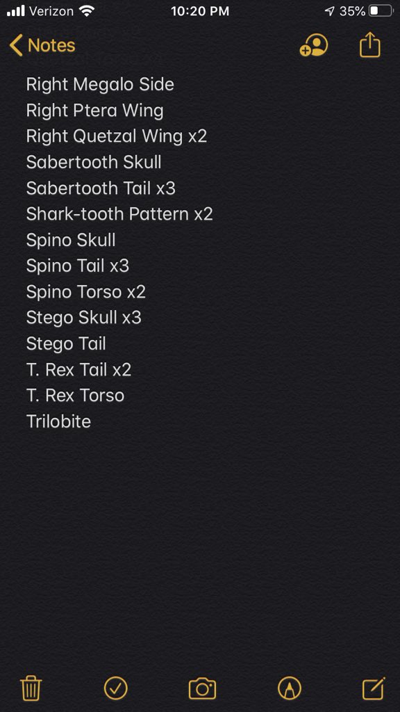 We’re so excited to have finished our Fossil Exhibit in our Museum, we want to help with yours! Tomorrow, we’ll be opening the island to small groups to come through and grab some fossils! The supply we’re STARTING with is listed here!