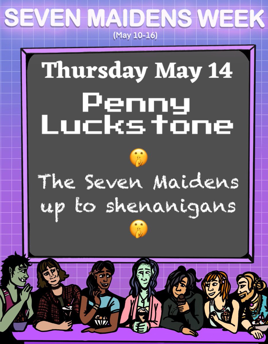 D20Weeks's tweet photo. #SevenMaidensWeek Day 5: Thursday, May 14th: Penny Luckstone 🤫
Penny is the Seven Maidens’ halfling rogue, and good friend to Riz Gukgak! Fitting for a rogue, today’s prompt is the Seven Maidens up to shenanigans! What have these girls gotten up to?
#Dimension20 https://t.co/xTosUv2Fma