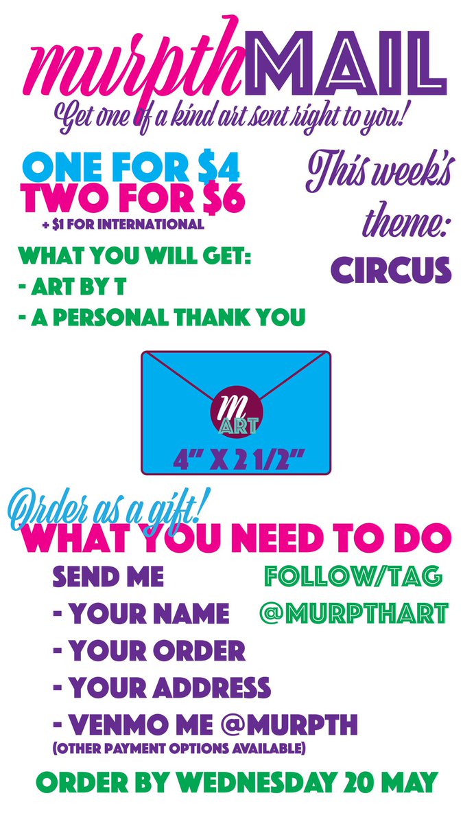 murpthart's tweet photo. You can still order for circus!
#murpthMAIL
#circus #mail
πͺπͺπͺ https://t.co/K0crIiY2og