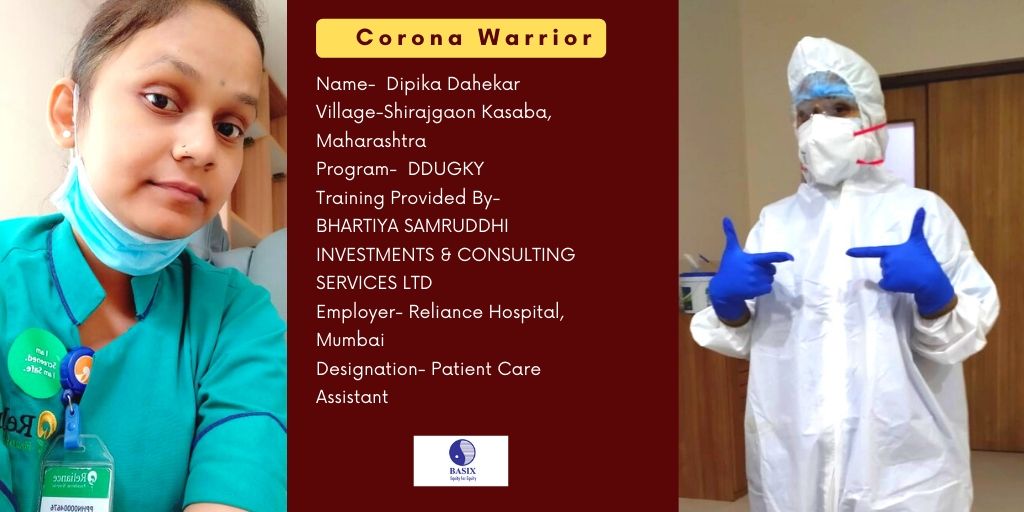 BABLEINDIA's tweet photo. The hard work and dedication of Dipika Dahekar, aspirant of BASICS Maharashtra are making a difference in the life of all the patients. Her brave attitude to stand against #COVID-19 will surely inspire countless people. 
#CoronaWarrior
@sushilfouzdar1
@nstomar 
@vimshine https://t.co/97RhUhMHGg