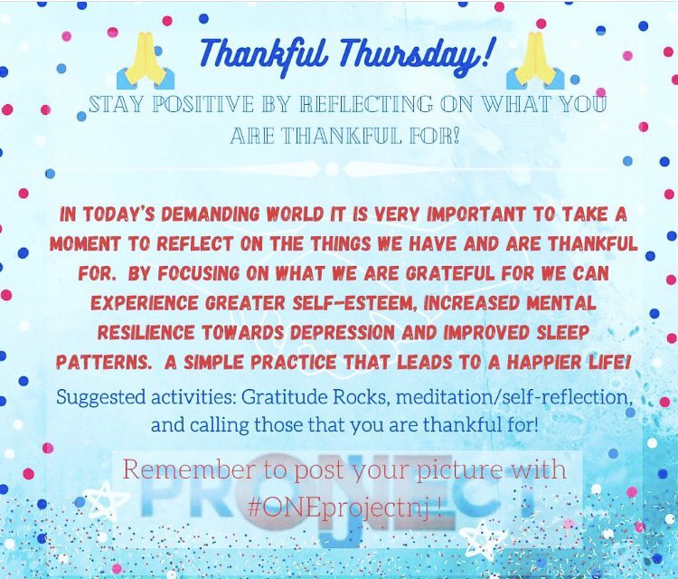 OneProjectNJ's tweet photo. ONE Project CARE WEEK:
May 14th - Thankful Thursday
#oneprojectnj https://t.co/OWndXWmLoo