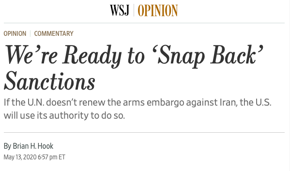 AssalRad's tweet photo. Brian Hook: If UN doesn't renew arms embargo against #Iran, the US will use its authority to do so

In other words, if internat'l community doesn't *submit*, the US will do so by force. Pompeo &amp; co finally admit diplomacy was never an option. They are imperialists, not diplomats. https://t.co/qLiVez1CKn