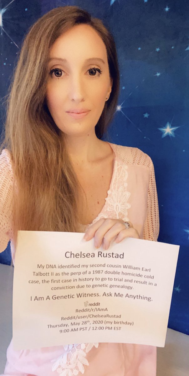 chelseagrustad's tweet photo. I Am A Genetic Witness. Ask Me Anything.

Thursday, May 28, 2020 @ 9:00 AM PST / 12:00 PM EST

@reddit /r/IAmA

#GeneticWitness #WilliamEarlTalbottII #GeneticGenealogy #InheritedSecrets https://t.co/d4ycXKcqoF