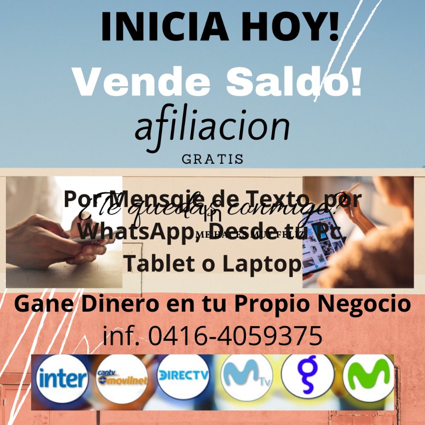 AllenCastrDavid's tweet photo. gane un 50% por cada recarga desde tu hogar #trabajedesdetucasa #GANEDINERO #recarga #movistar #digitel #movilnet #directv https://t.co/KLsV9vjt8x