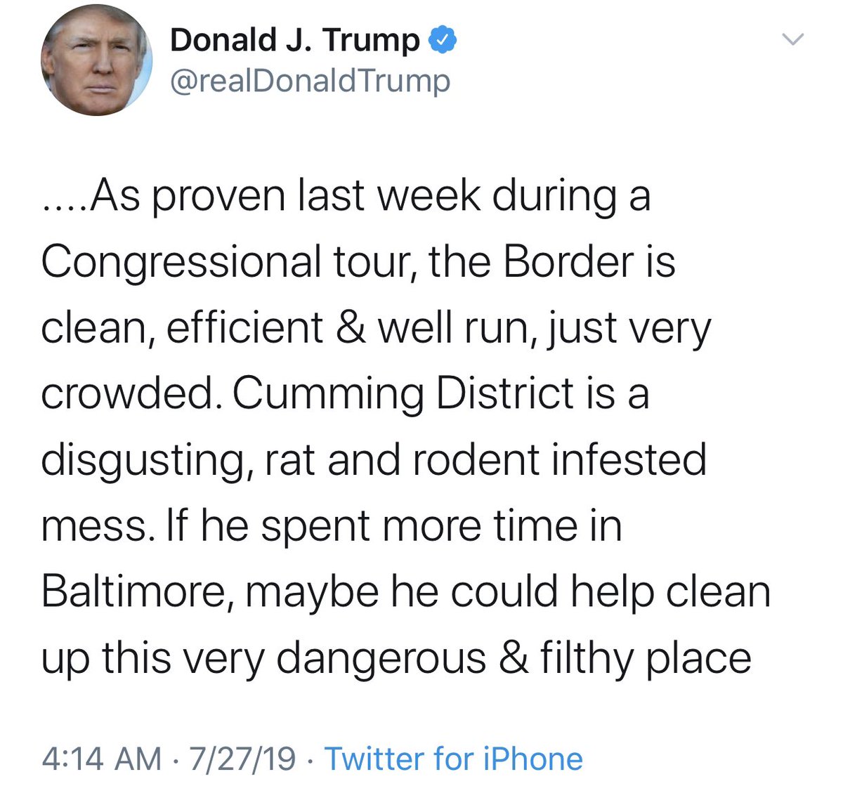 Cummings released his report on July 20, 2019.Seven days later, an intruder broke into his Baltimore home.The break-in occurred around 3:40am, on a Saturday - July 27.At 7:14am, Trump tweeted that maybe Cummings should spend more time in Baltimore:/12