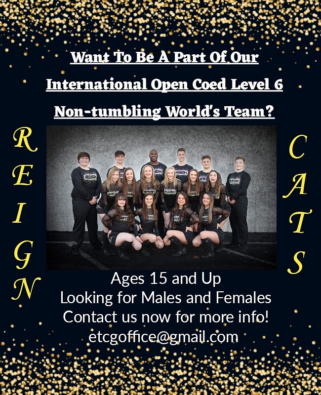 ETC_ALLSTARS's tweet photo. Hey former/current cheerleaders!
Want to keep making history with being on the ONLY World's team in the tri-cities area?
We have a cheer team for you!
Contact us at etcgoffice@gmail.com   to see what you can do to be a part of our Reign Cats!!!!

#ETCallstars #GoCats https://t.co/Cvb52mvAiY