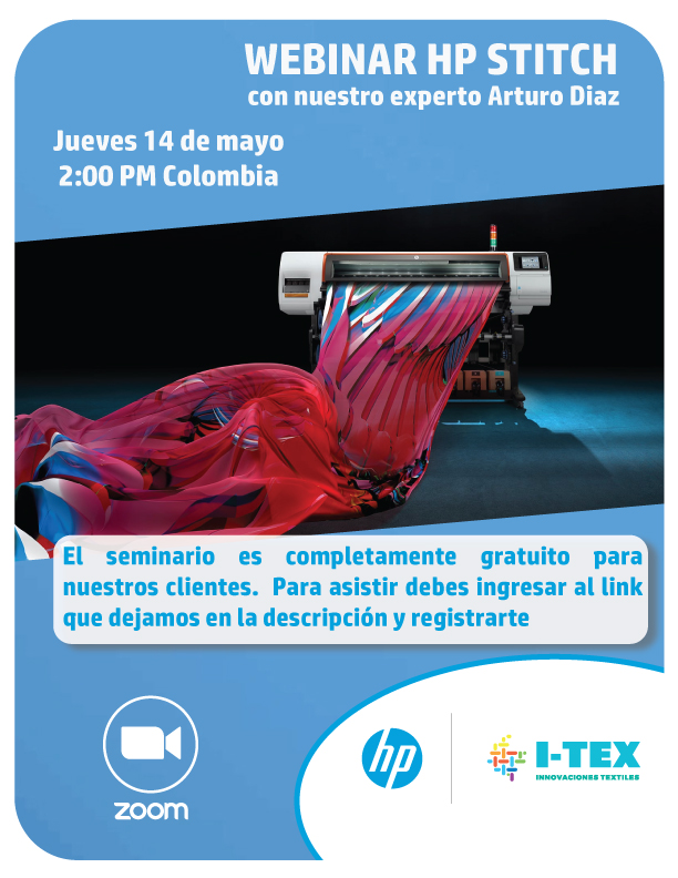 itexcolombia's tweet photo. Únete a nosotros mañana Jueves 14 de Mayo a las 2:00 pm en el webinar HP STITCH realizado por el experto de HP Arturo Diaz. Para asistir debes ingresar al siguiente link y registrarte:
https://t.co/OyRS91CqBe  

#HPSTITCH #HP #sublimacion #Colombia #Moda #Decoracion #Tela https://t.co/nUH5HZVfSy