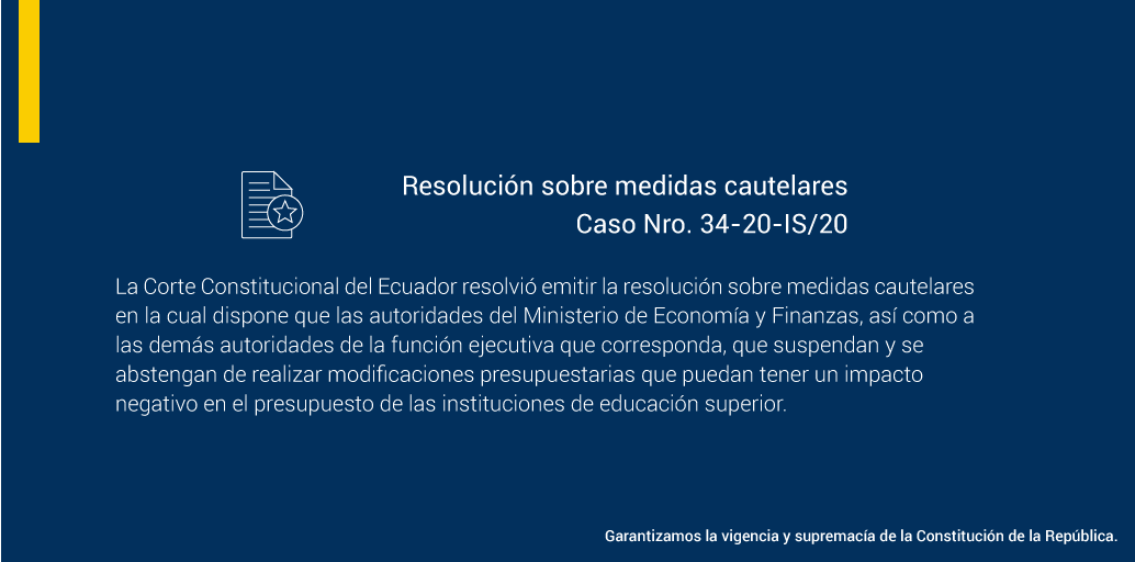 🛑BOLETÍN | El Pleno de la Corte Constitucional decidió este 12 de mayo emitir medidas cautelares en relación a la reducción del presupuesto de educación superior, tema tratado en el caso Nro. 34-20-IS/20 
Lee más👉bit.ly/3dJppIG