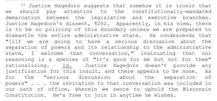 Lame duck Justice Kelly absolutely tears into Justice Hagedorn for defecting from the conservative bloc. He’s burning bridges on his way out the door.