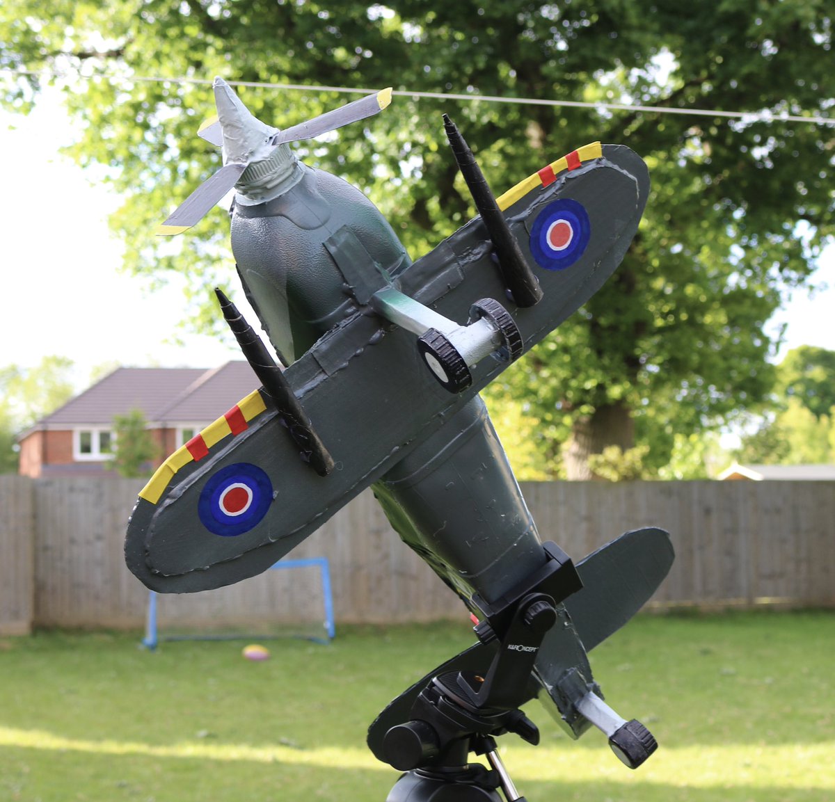 RAFMUSEUM's tweet photo. RT @venicenoel: Ayden was super excited to make his own #Junkmodelling of the RAF Spitfire marking #VEDay 75 Years using recyclable materials. @RAFMUSEUM @MrMoodyBH @rafyouthengage #RAF #aircraft @busheyheathjm @DigitalMediaBH @johnsonbeharry https://t.co/tpHHBO5iDX