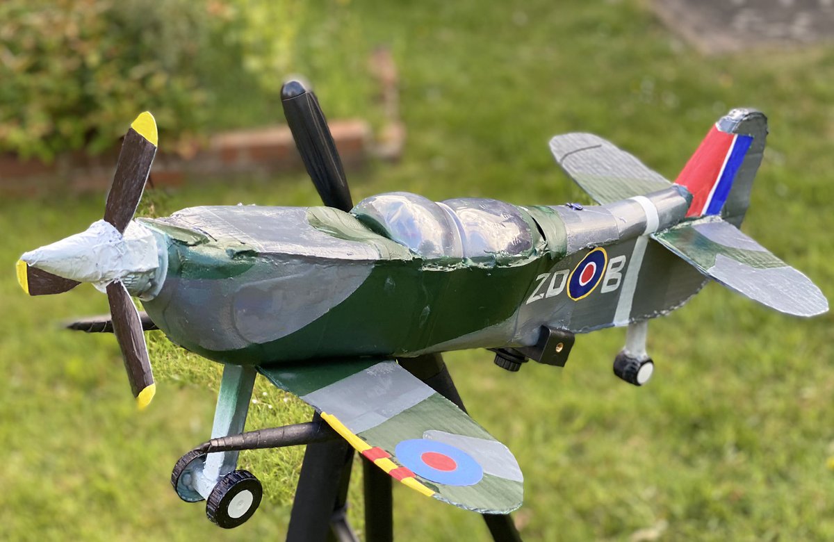 RAFMUSEUM's tweet photo. RT @venicenoel: Ayden was super excited to make his own #Junkmodelling of the RAF Spitfire marking #VEDay 75 Years using recyclable materials. @RAFMUSEUM @MrMoodyBH @rafyouthengage #RAF #aircraft @busheyheathjm @DigitalMediaBH @johnsonbeharry https://t.co/tpHHBO5iDX