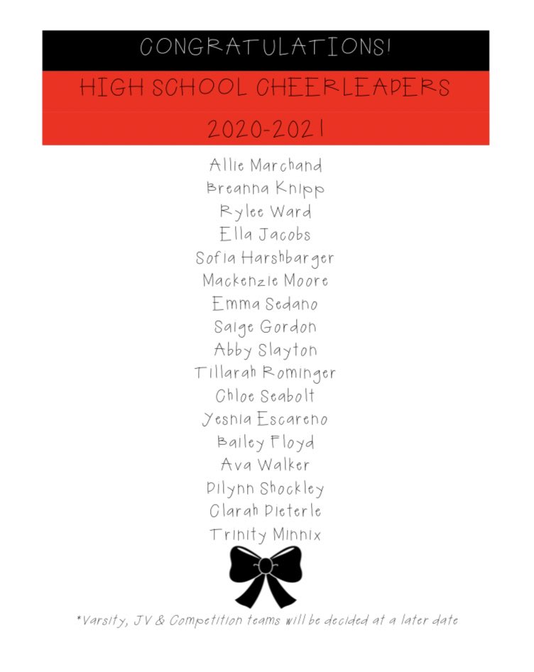 CPcheerleading's tweet photo. Results are in... I’m happy to introduce your 2020-2021 High School Cheer Team! 📣❤️🖤🤍 @CPHSGophers @GopherAD https://t.co/WXbXKYnYkS