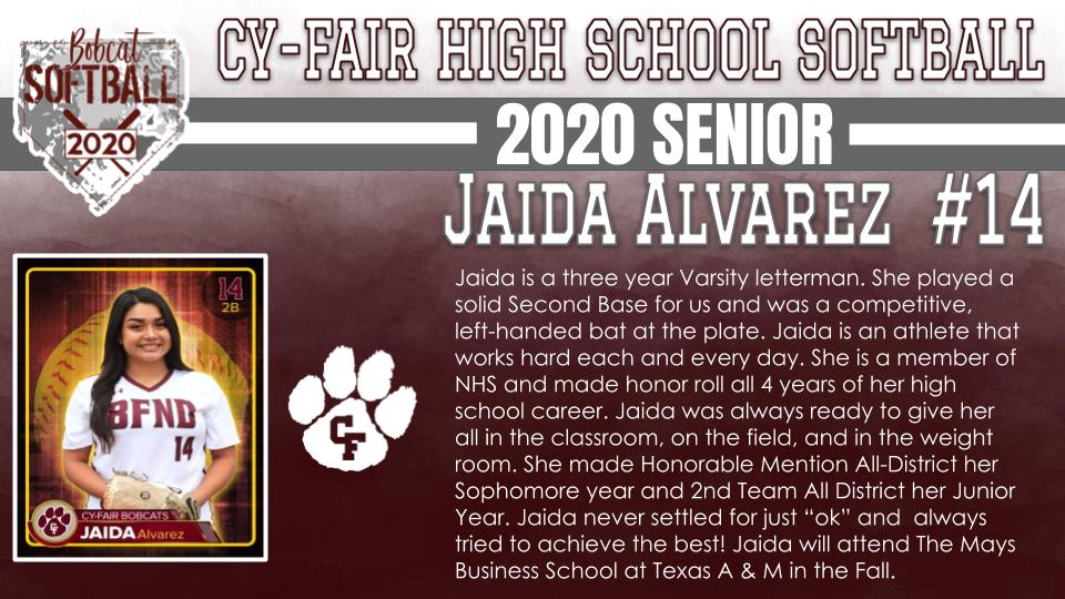 BFNDAthletics's tweet photo. Finishing out our senior recognition's with our softball and baseball seniors. Introducing our Class of 2020 Cy-Fair Bobcat Softball Seniors! McKenna Elwood, Marisa Eaken, Madelynne Delgado-Mendoza and Jaida Alvarez! #BFND #CFHS2020 https://t.co/B4XVhdKEzt