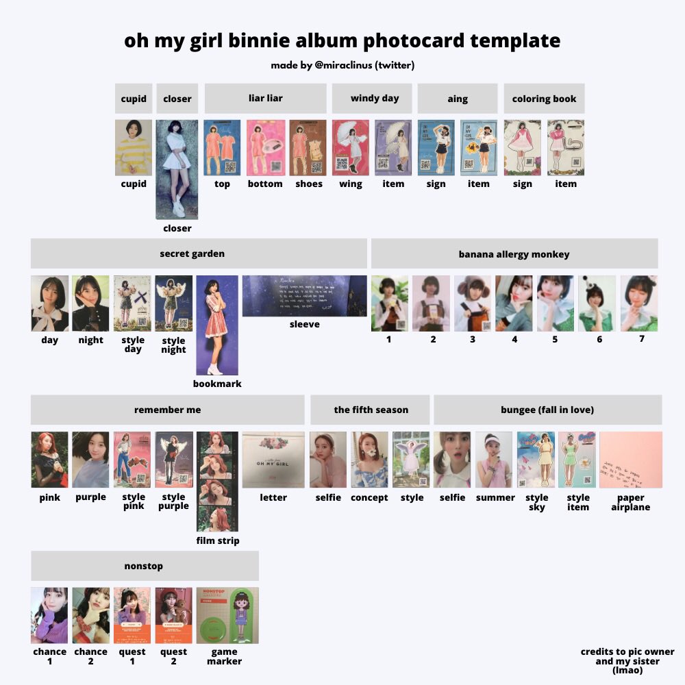 oh my girl album photocards template (cupid ~ nonstop) ‼️pics of