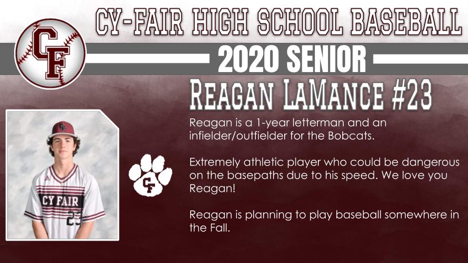 BFNDAthletics's tweet photo. Finishing out our senior recognition's with our Baseball Players. Introducing our Class of 2020 Cy-Fair Bobcat Baseball Seniors! Braden Greene, Reagan LaMance and Tyler McClosky! #BFND #CFHS2020 https://t.co/T9hRuhg4f8
