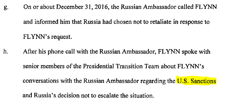 5/ the defined term "U.S. Sanctions" is used once again in the concluding subparagraph (h) to describe Flynn's final conversation of December 31.