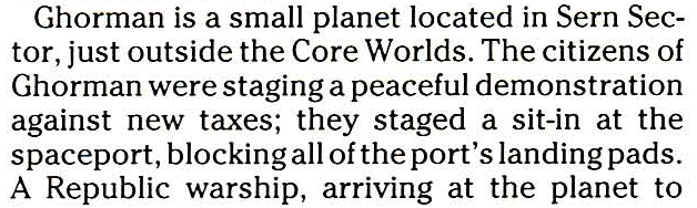 As I mentioned before, Rebels mentions that "the events at Ghorman" were the final straw that made Mon Mothma defect.The Rebel Alliance Sourcebook gives us a description of the Ghorman Massacre, and I wouldn't be surprised it the lore was unchanged.