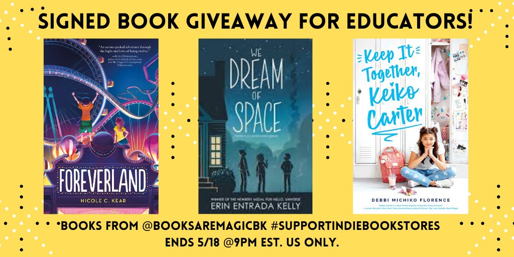 Educators! Enter to win all three of these new middle grade novels, with signed bookplates, purchased from the amazing indie bookstore <a href="/booksaremagicbk/">Books Are Magic</a>! To enter: follow me and RT! Ends 5/18 9pm EST. US only. @erinentrada <a href="/DebbiMichiko/">Debbi Michiko Florence⁷</a> #SupportLocalBusinesses #mglit <a href="/ImprintReads/">Imprint</a>