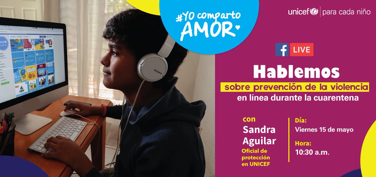 UnicefSV's tweet photo. UNICEF comparte amor brindando consejos sobre prevención de la violencia en línea durante la cuarentena.
No te pierdas este 🔴#FacebookLive: viernes 15 de mayo, a las 10:30 a.m.
#YoCompartoAmor #QuedateEnCasa https://t.co/oQwQfANi2F