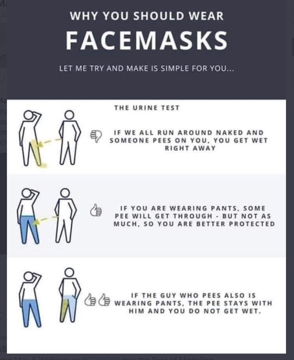 9/ Best analogy I’ve seen for understanding how masks actually work to prevent Covid came from  @mlipsitch. It’s called “The Urine Test,” and, while it's a bit crude, it's spot on. Shown below.