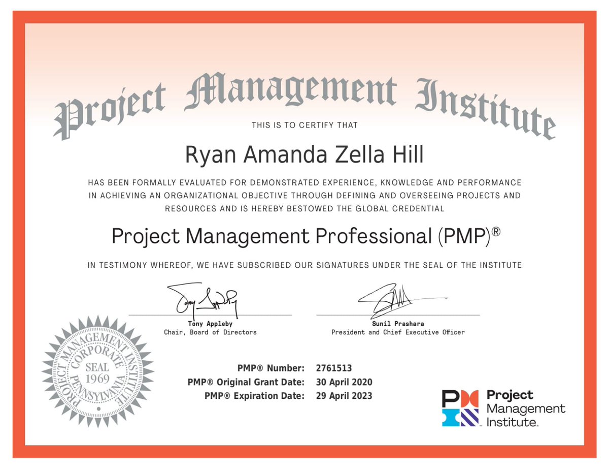 EducataLlc's tweet photo. We congratulate our alumni Ms. Ryan Hill on successfully completion of her #PMP certification.
We wish you her all the best for her future endeavours.
#PMP #Projectmanager #onlinetraining #certification
https://t.co/1M9RUhLRmN https://t.co/mLP2Fwjvxs