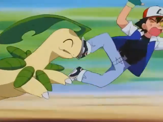 27. Ash's Bayleef is like that dog who doesn't know her own stren...