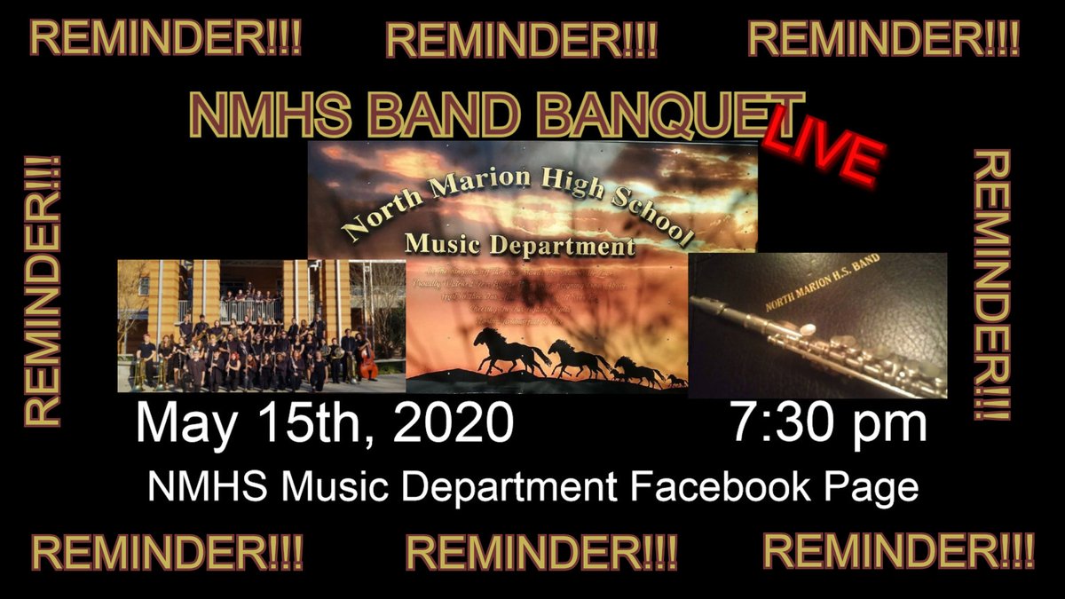 nmhs_music's tweet photo. Remember we will be hosting a Facebook Live Band Banquet this Friday May 15th at 7:30. Tune in , dress up, and help us recognize our students accomplishments! #coltsinmusic #bandbanquetlive @nmarion_high https://t.co/YIpweifTFZ